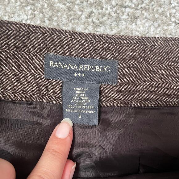 Banana Republic Brown Herringbone Pleated Skirt Preppy Dark Academia Size 6 - Picture 5 of 8
